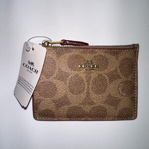 NWT COACH Mini Skinny Colorblock Signature Wallet Card Holder in Tan Rust